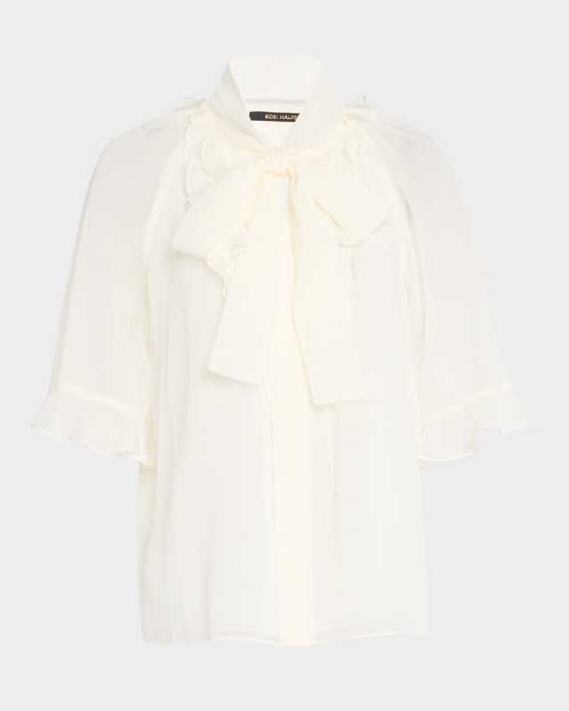 Monaco Ruffle Tie-Neck Blous